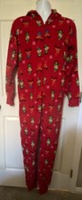 Family PJ Men's Red/Elf One Piece Christmas Hooded Pajamas Union Suit - Size S