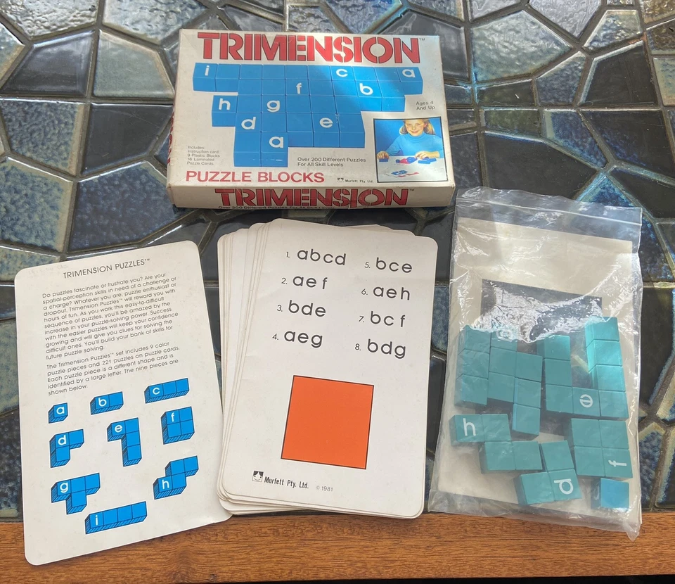 Vintage 1981 TRIMENSION Puzzle Blocks Complete Set MURFETT Australia . Hong Kong