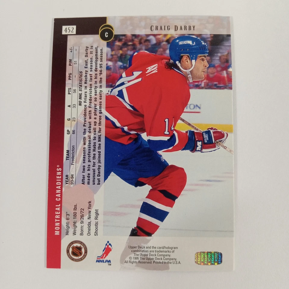1994-95 Upper Deck Craig Darby #452 Montreal Canadiens - Image 2 of 2
