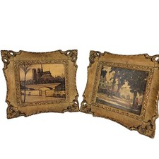 Vintage Framed Pictures 10" Square Lot of 2 Made in USA Plastic Frames READ