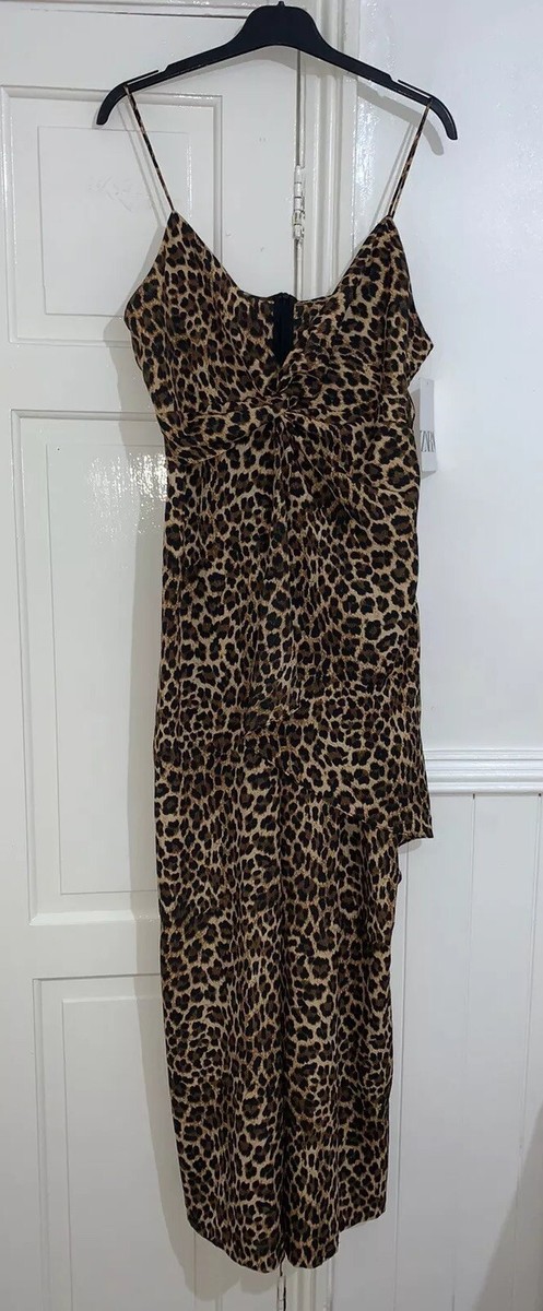 ZARA LEOPARD ANIMAL PRINT WIDE LEG SLEEVELESS JUMPSUIT FRONT KNOT