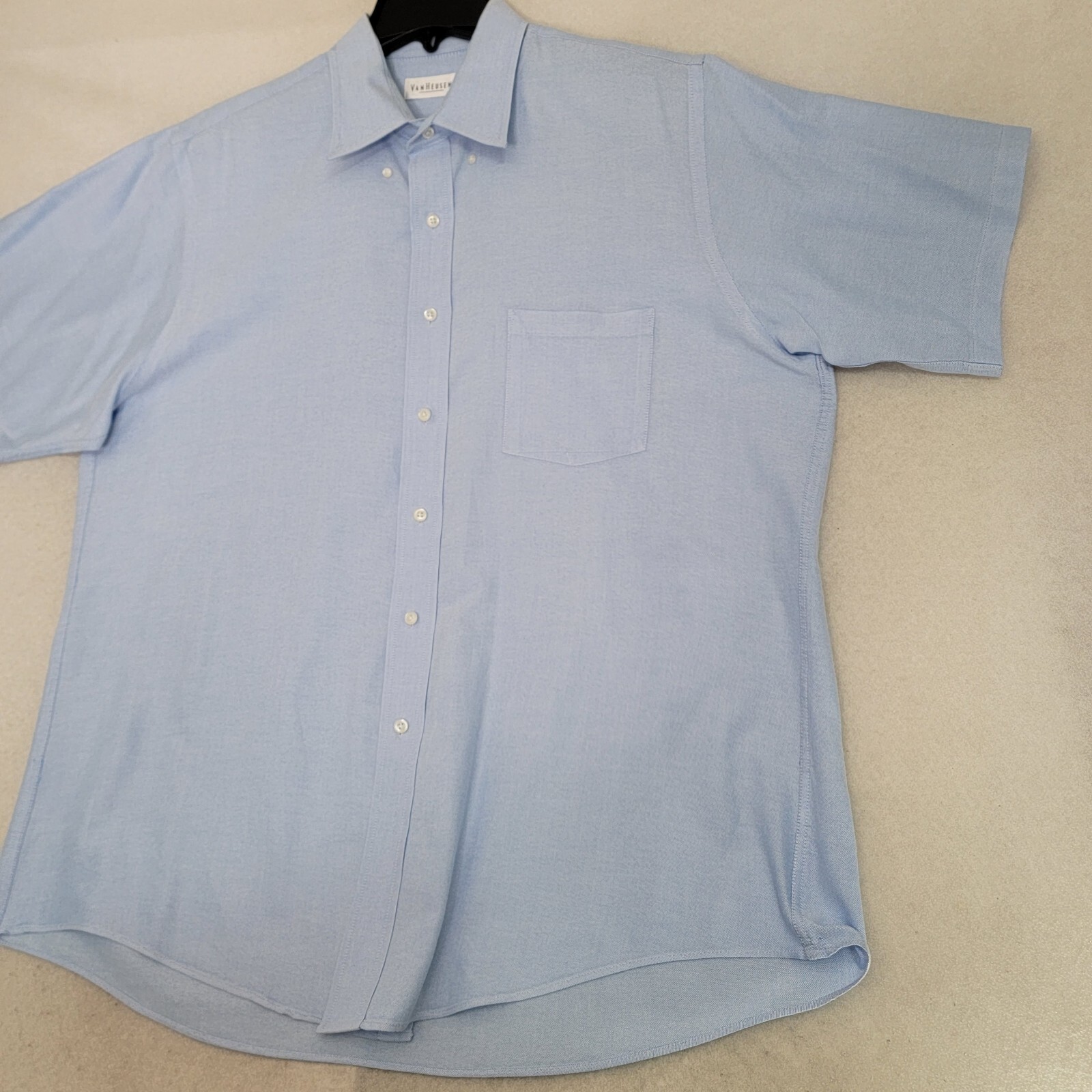 Van Heusen Shirt Mens BLUE 17 S/S Button-UP Casual Work Wear Dress Casual Logo thumbnail 9