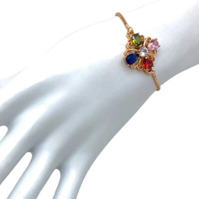 Multi Stone Slider Bracelet Flower Delicate Rose Gold Plated Glass Crystal 7in