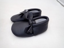 Baby Moccasins - Black with Bow and Fringe 6-12 Months
