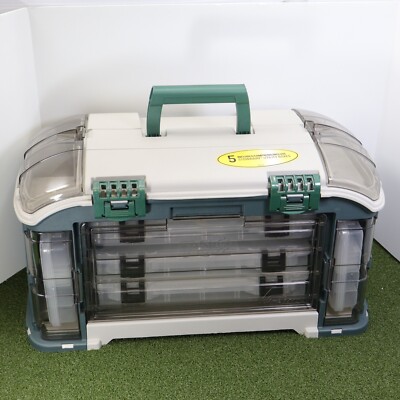 plano outdoor sports angled fishing tackle box storage system Plano 732 Outdoor Sports Angled Fishing Tackle Box Storage System, Green /  Grey