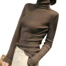 Womens Turtleneck Cashmere Blend Sweater Thick Warm Knitted Pullover Tops Slim