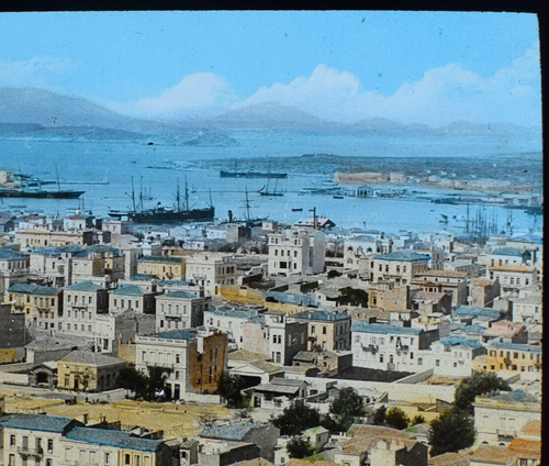 A VIEW ACROSS PIRAEUS GREECE C1890 ANTIQUE TINTED Magic Lantern Slide PHOTO - Picture 4 of 5
