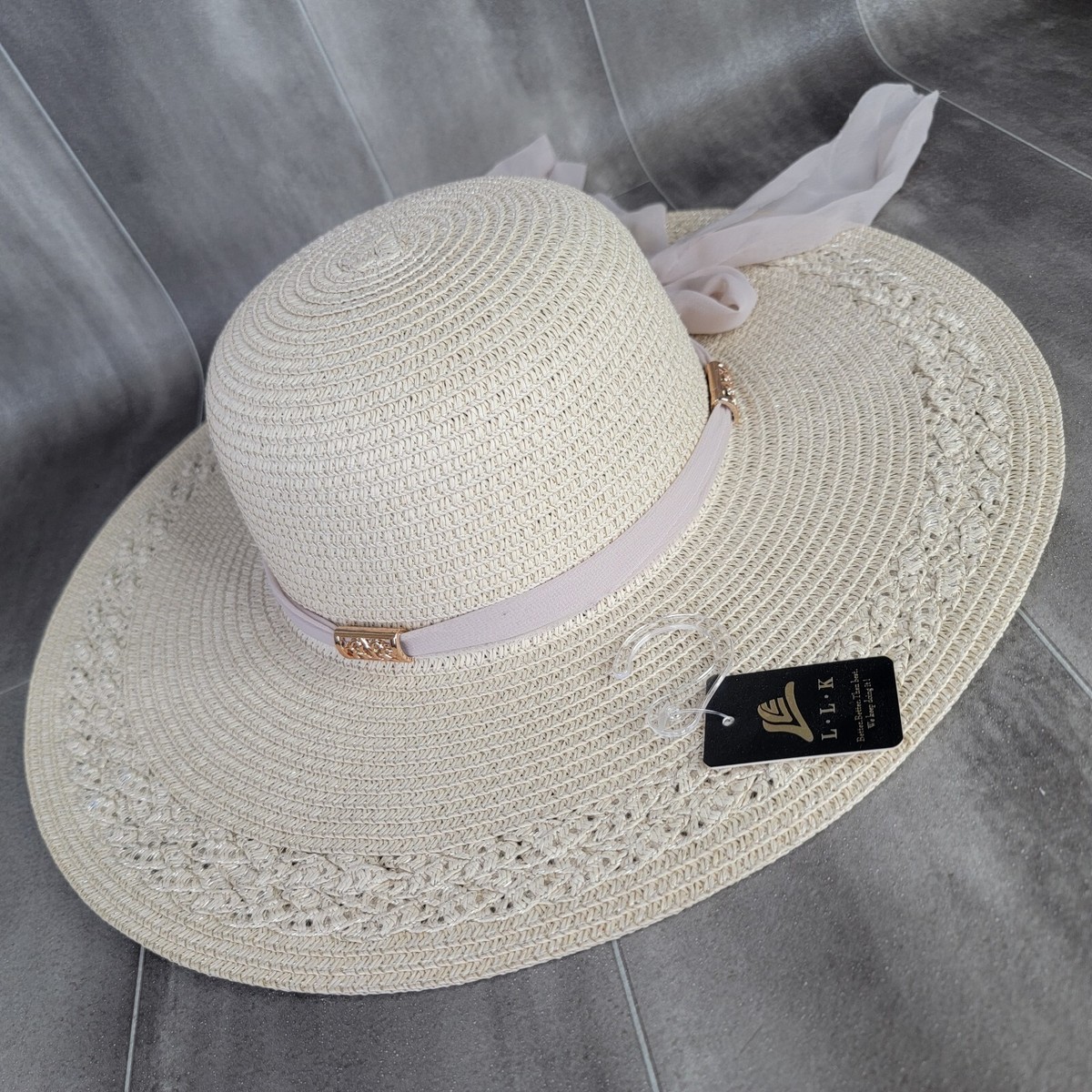 LESHKA natural straw made in Poland hat with acrylic decorative chain. Chain Strap Straw Fedora Hat • Ruslan Baginskiy Hats  main image 2