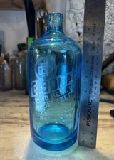 Deep Blue G. Borak Good Health Seltzer Antique Bottle Bronx NY Made In Czech