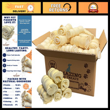 Bulk Beef Cheek Rolls for Dogs - 40 Pcs, 6" Long Lasting Chews, Safe Rawhide Alt