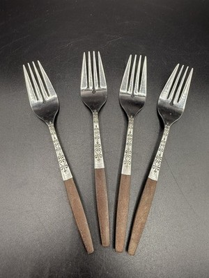 Interpur INR2 Canoe Muffin Lot of (4) Salad Forks MCM Faux Wood Stainless Steel