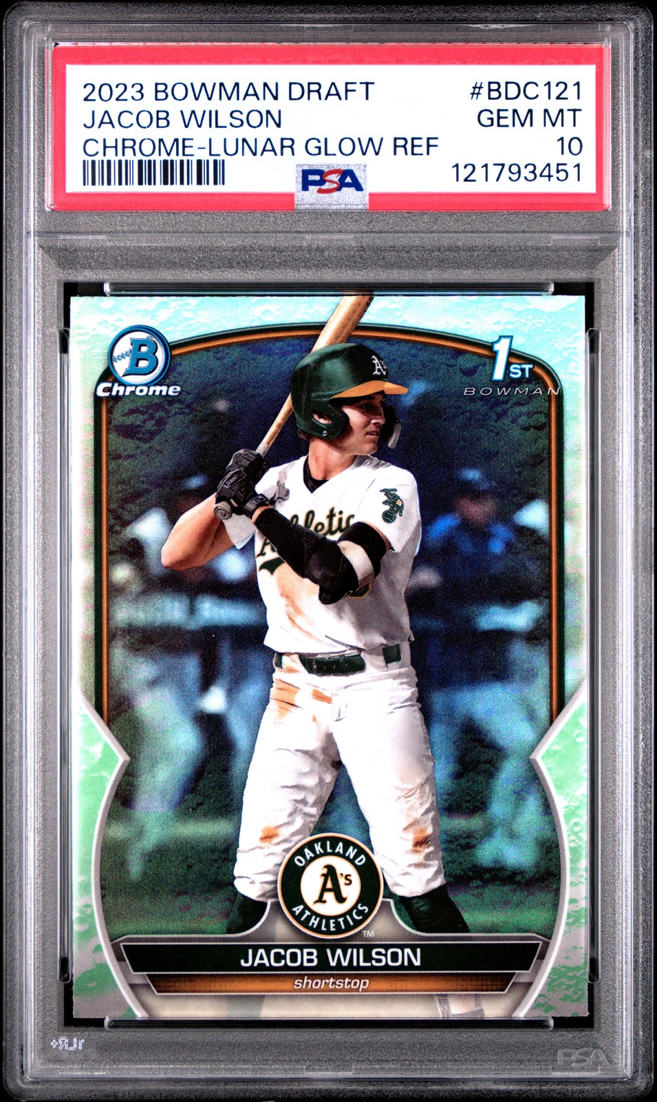 2023 BOWMAN DRAFT CHROME-LUNAR GLOW REFRACTOR #BDC121 JACOB WILSON PSA 10