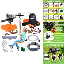 Perantlb 120ft Backyard Zipline Kit with Trolley, Seat and Bag