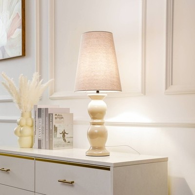 Lucande Tischlampe 'Lyndorin' (Design, Modern) in Creme aus Keramik (1 flammig,