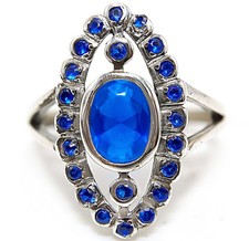 3CT Treated Blue Sapphire 925 Solid Sterling Silver Art Deco Ring Sz 7 FB9-6