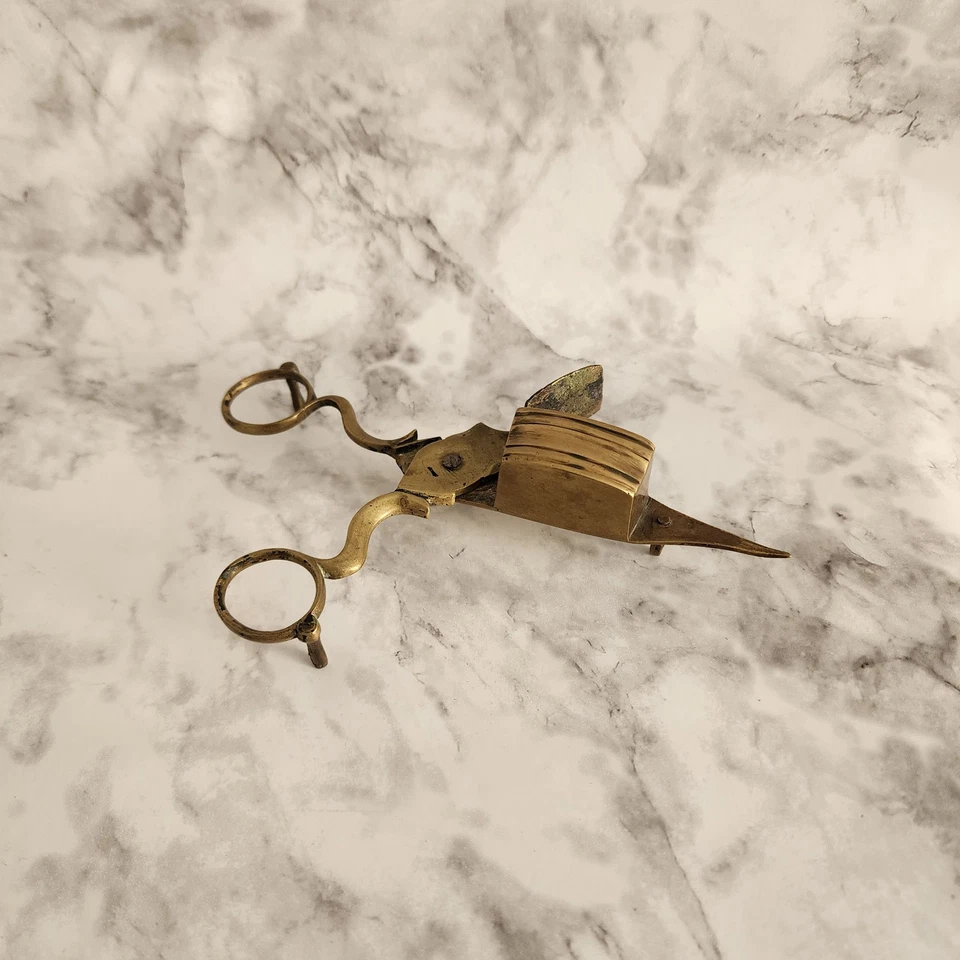 Vintage Scissor Candle Snuffer Wick Cutter-Brass with 3 Leg Stand - Image 4 of 4