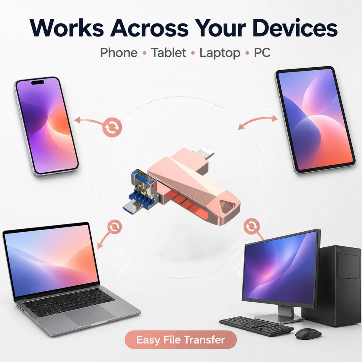 USB Flash Drive, 2TB Phone Photo Storage Stick, Four-in-One Phone Memory Stick w