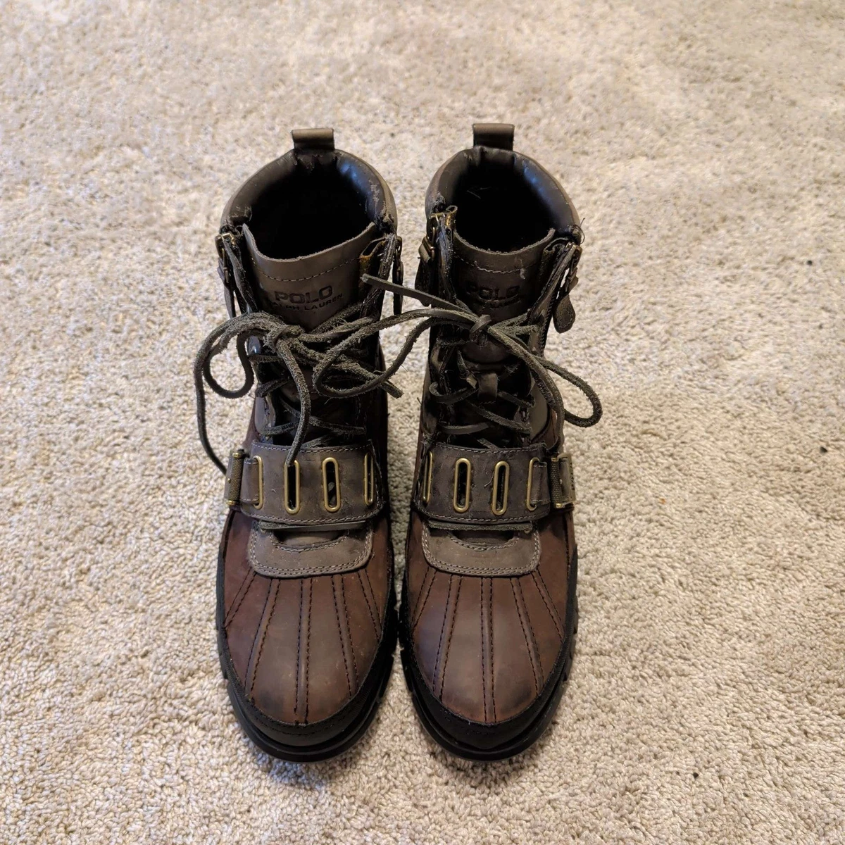 Polo Ralph Lauren Zig Zag II Boots Mens 12D Brown Black Preppy Hiking Buckle Polo Ralph Lauren Buckle Leather Upper Boots for Men for  main image 3