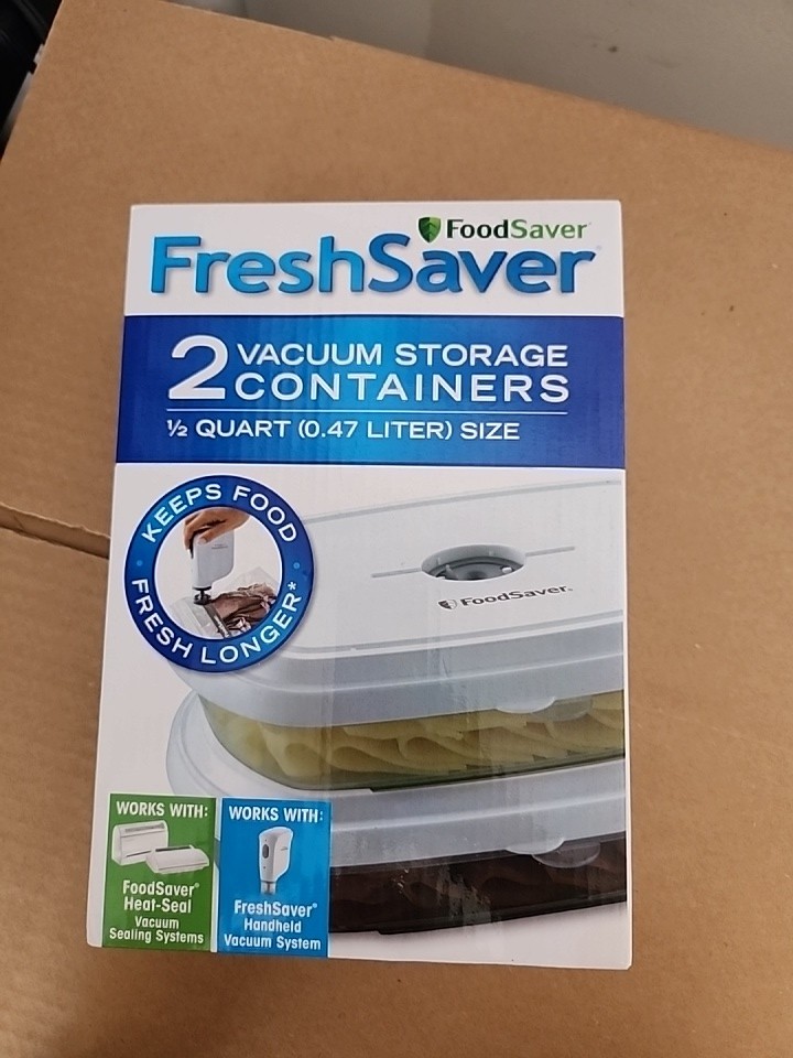 Foodsaver Freshsaver Vacuum Storage Containers Set Of 2 - 1/2 Qt. Size New Nib