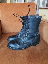 Vintage Biltrite Cap Toe Black Leather Combat Jump Boots Steel Toe 9 W Lace Up