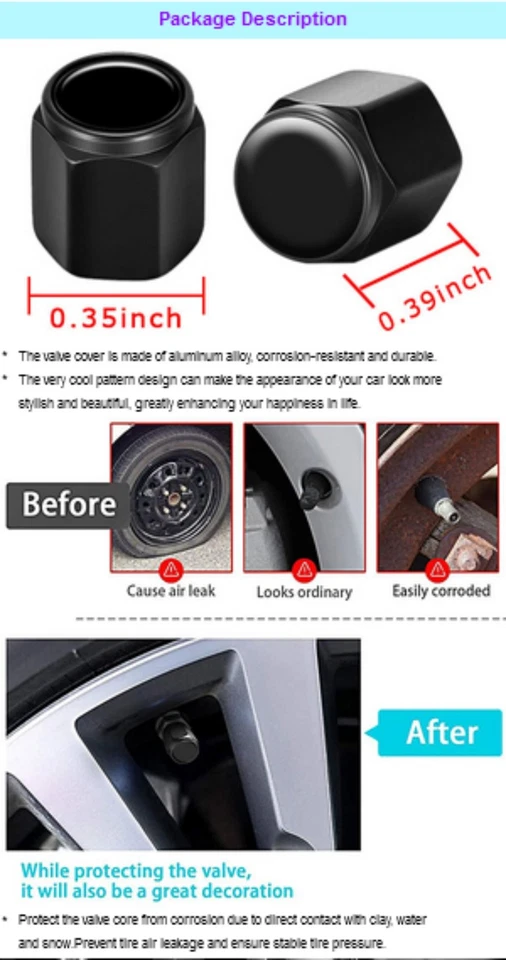 4x Tapas de vástago de válvula de neumático de coche portátiles de alta calidad con llave pequeña para ruedas de coche Foto 2 de 4