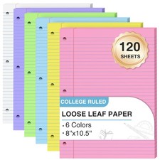 120 Sheets Loose Leaf Paper 8 x 10.5, 6 Colors 8x10.5 Inch, 6 Colors-120 Pcs