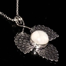 Leaf Rainbow Moonstone 925 Silver Plated Necklace 17" Boho Festival Jewelry JW