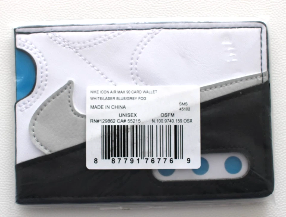 Nike Icon Air Max 90 Tarjetas Billetera Adulto Delgada Blanca/Gris Niebla/Láser Azul Foto 4 de 4