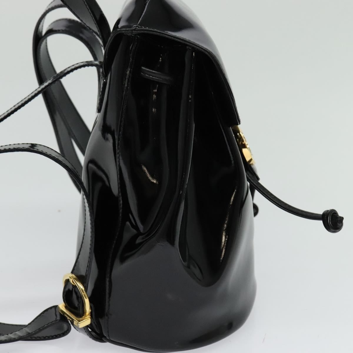 Salvatore Ferragamo Gancini Backpack Enamel Black Silver Auth KD548 Salvatore Ferragamo Gancini Backpack Enamel Black Silver  main image 4