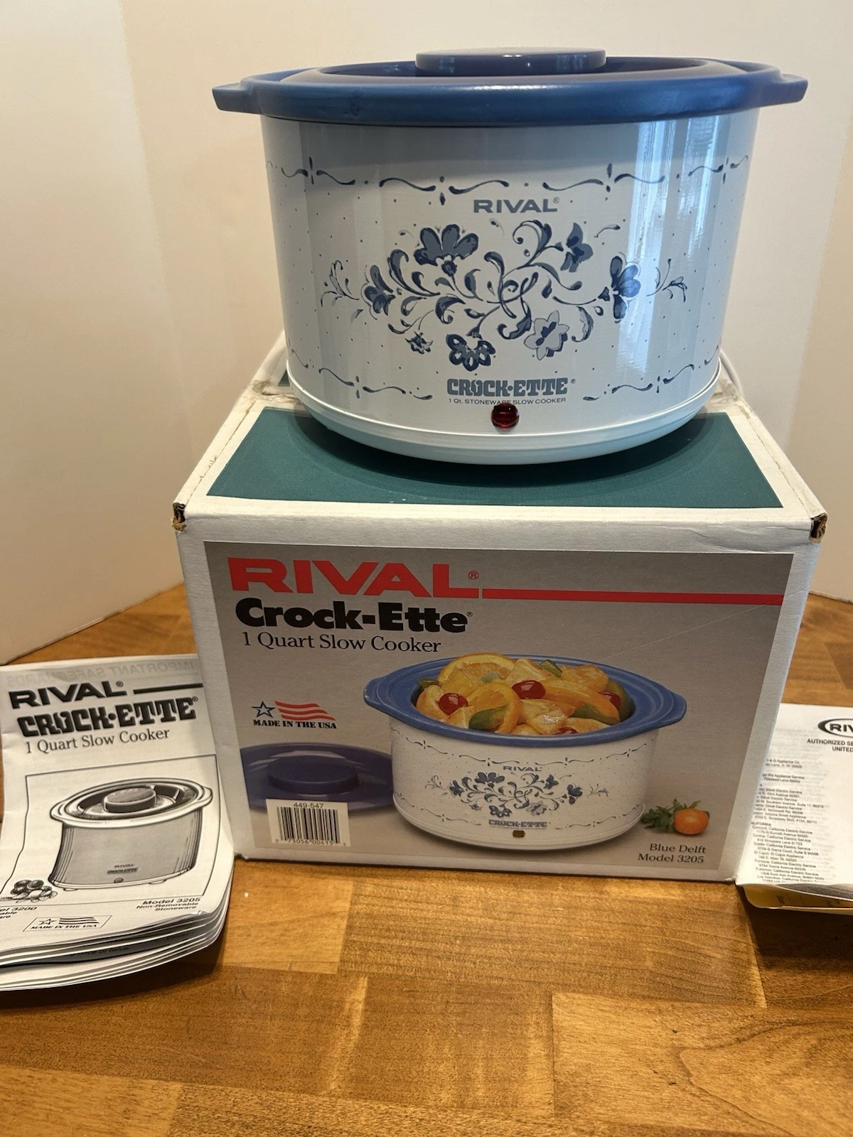 Vintage NOB Rival Crock-Ette 1 Quart Slow Cooker Model 3205 Crockery Blue USA