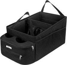 Passenger Seat Organizer, Collapsible Car Storage with Partitions  4 Cup Holder