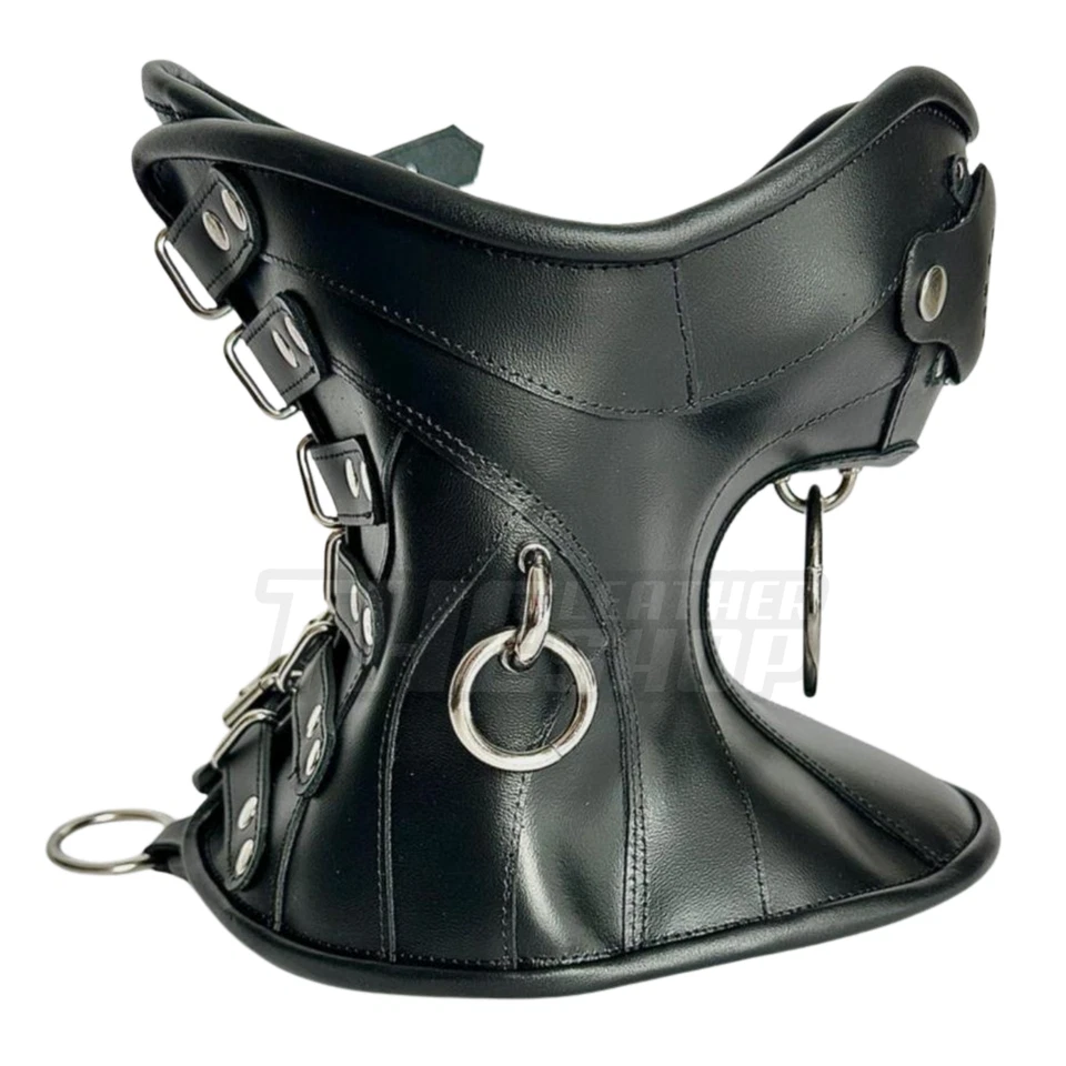 Couro genuíno gótico pescoço espartilho colar steampunk BDSM fetiche bondage engrenagem - Imagem 2 de 4