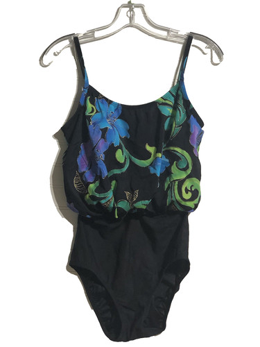 Longitude One Piece Floral/Black Slimming Blouson Swimsuit Women's 8