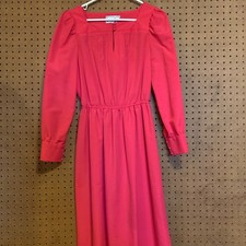 Leslie Fay Vintage Pink Square Neck Long Sleeve Midi Dress 6 Retro Cottage