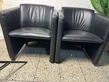 2 X LEOLUX  Retro-Designer Sessel Echt-Leder schwarz Rollbar Cocktailsessel