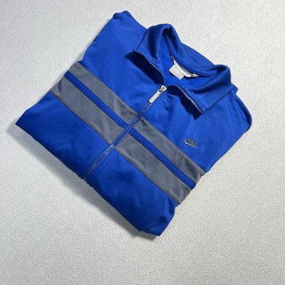 Nike Knit Jacket Men Large Blue Grey Long Sleeve FullZip Track Warmup Gym Stripe