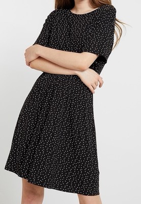 ICHI Ihlisa DR6 Jersey Mini Dress Black Polka Dot Size Large Stretch EUC