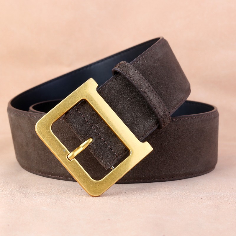 Nuevo Cinturón Cintura Mujer Duradero Cuero Genuino Ajustable Gamuza Moda Metal Dorado
