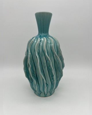 Merope Handmade Studio Art Pottery Vase Blue Drip Glaze Sculptural Modern Vessel