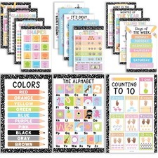 16 Educational Toddler Posters, ABCs, Numbers, Colors, Shapes for Learning