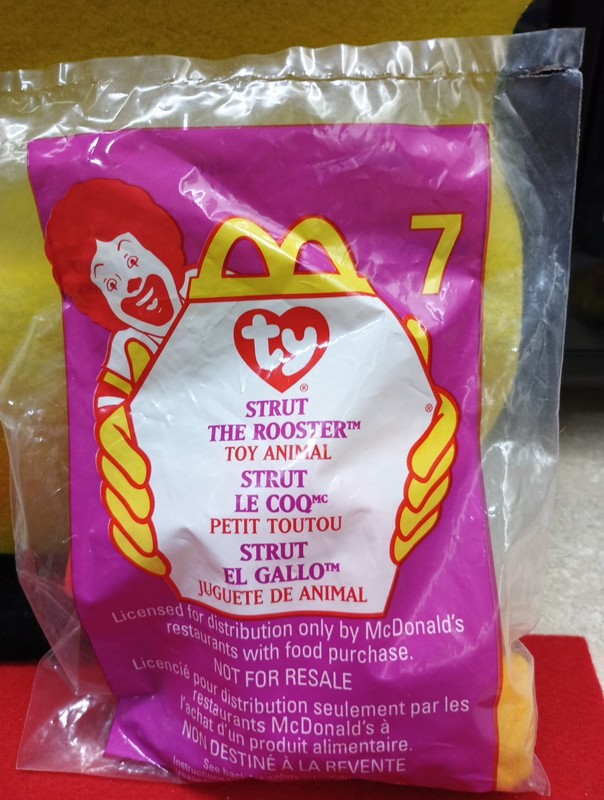 McDonald's 1999 Teenie Ty Beanie Babies the Rooster #7, Sealed Strut.