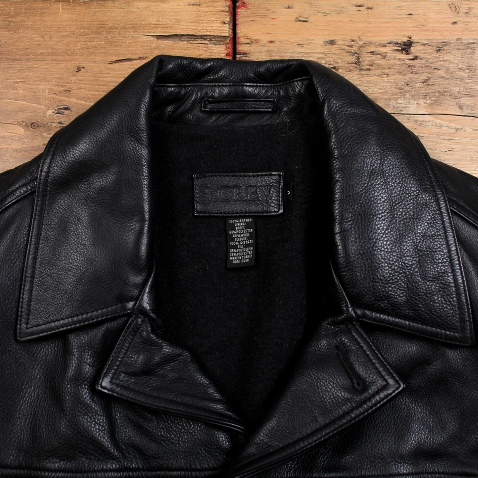 Vintage J.Crew Leather Jacket M Mens 00s Black Bomber Dad Button - Image 3 of 4