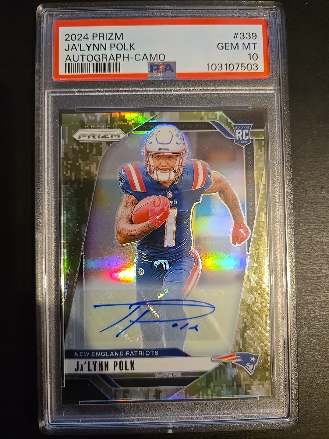 Ja'Lynn Polk 2024 Panini Prizm Green Camo /25 Rookie Auto #339 PSA 10