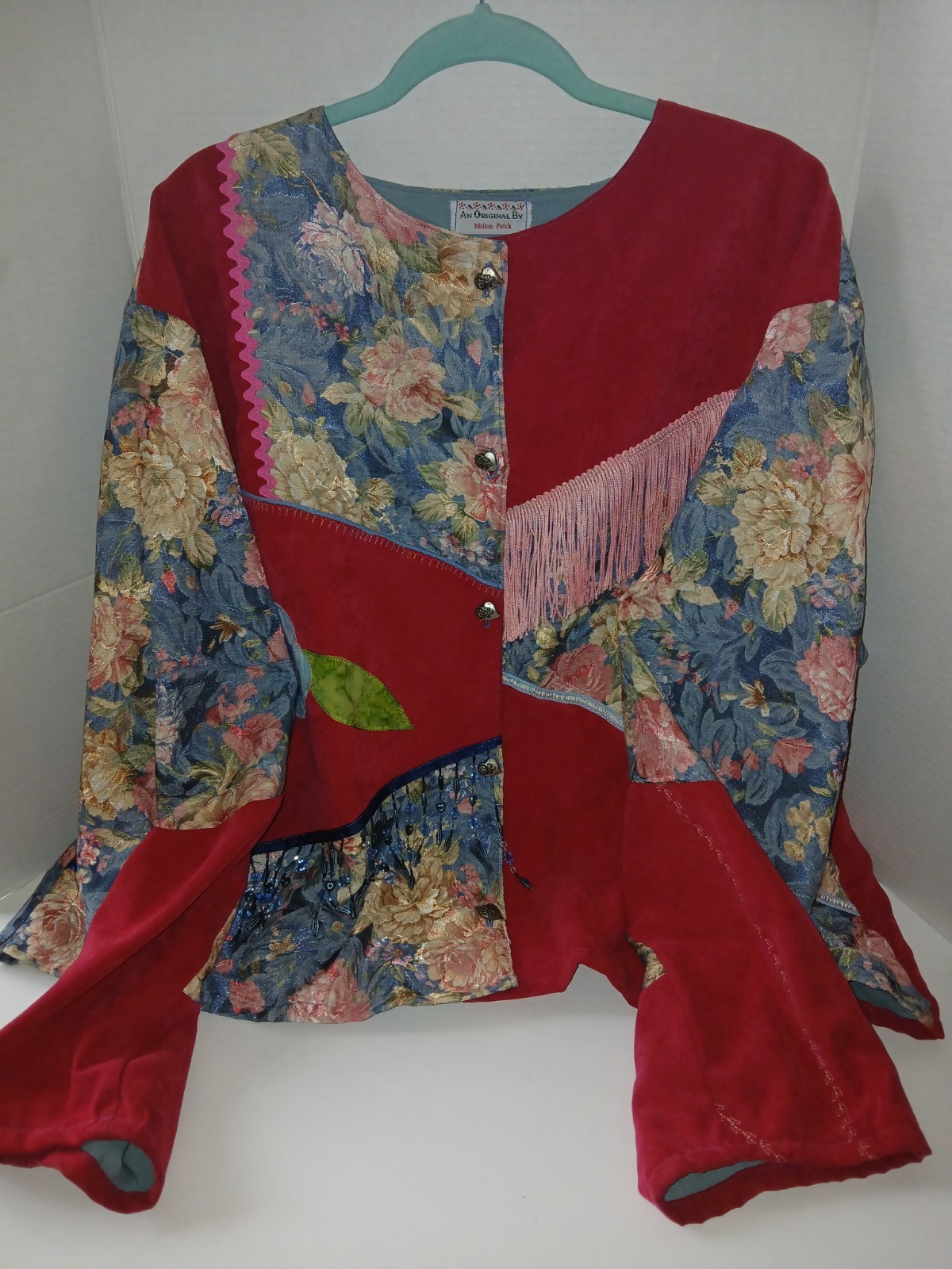 Retro Rare Handmade Patchwork Coat – Floral Tapes… - image 1