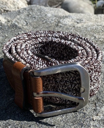 Tommy Bahama Belt Mens Large 38-40 Leather Woven Cotton Brown And White Speckled - Picture 3 of 8