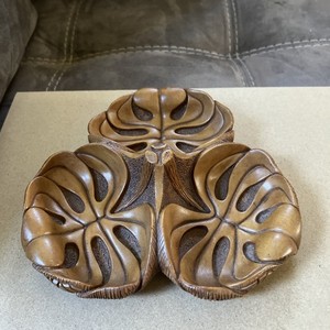 Vintage CIco Joe’s Hapa-Wood Monstera Leaf Server Nut Candy Dish Hawaii 8"