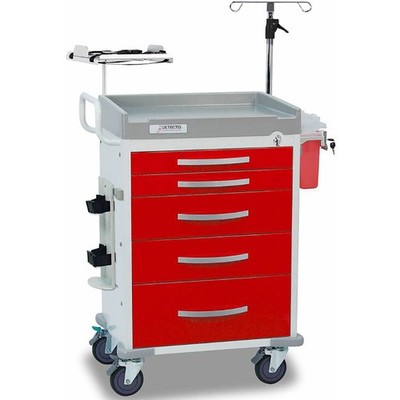 Detecto RC33669RED-L 5-Drawer Rescue Medical Cart, Red, with Accessories