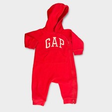 GAP Red Infant Baby Hooded Snap 1-Piece Sweatsuit 6-12 Months - Cozy Comfy