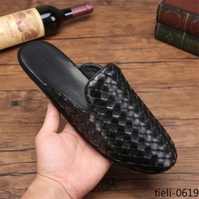 Men's Real Leather Woven Slippers Flats Fashion Shoes Mules Handmade Sandals