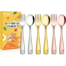 Stainless Steel Utensils Set - 6 Pieces Silverware Set Children Safe Food Sma...
